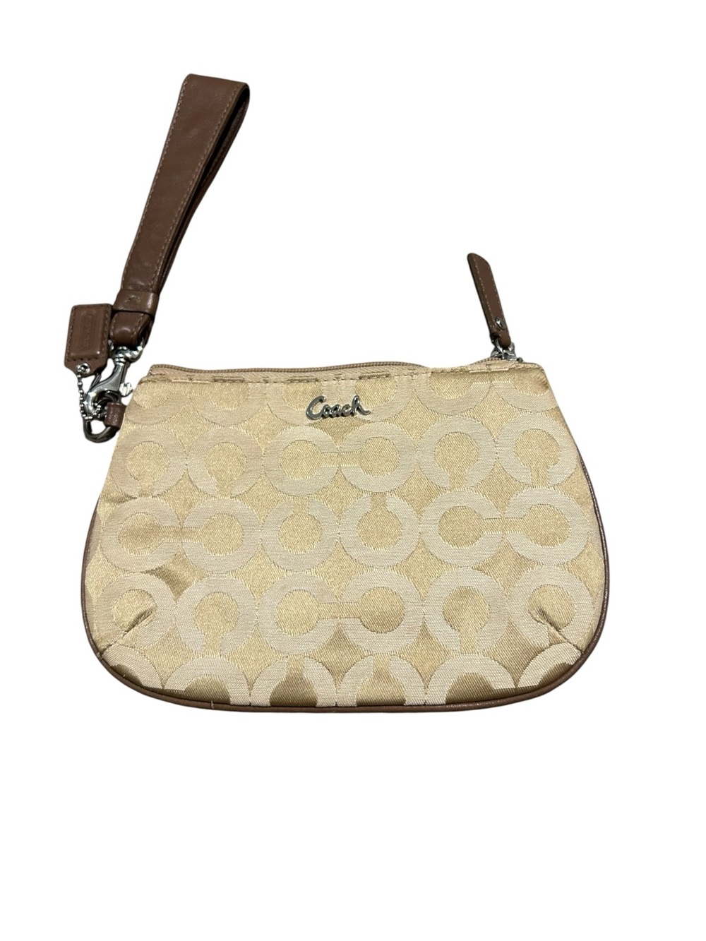 Coach Tan & Brown Signature Wristlet Clutch